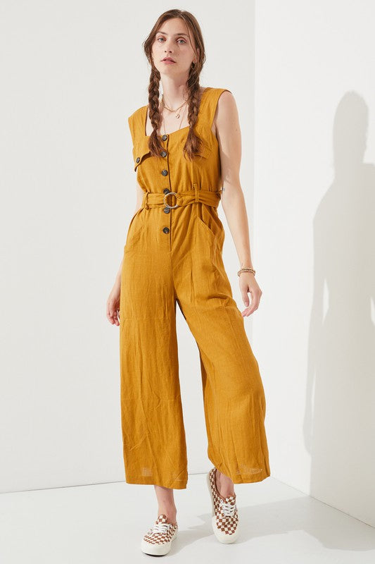 Jade By Jane PLUS SIZE Sleeveless Square Neck Button Down Ankle Jumpsuit Jumpsuits Jade By Jane   