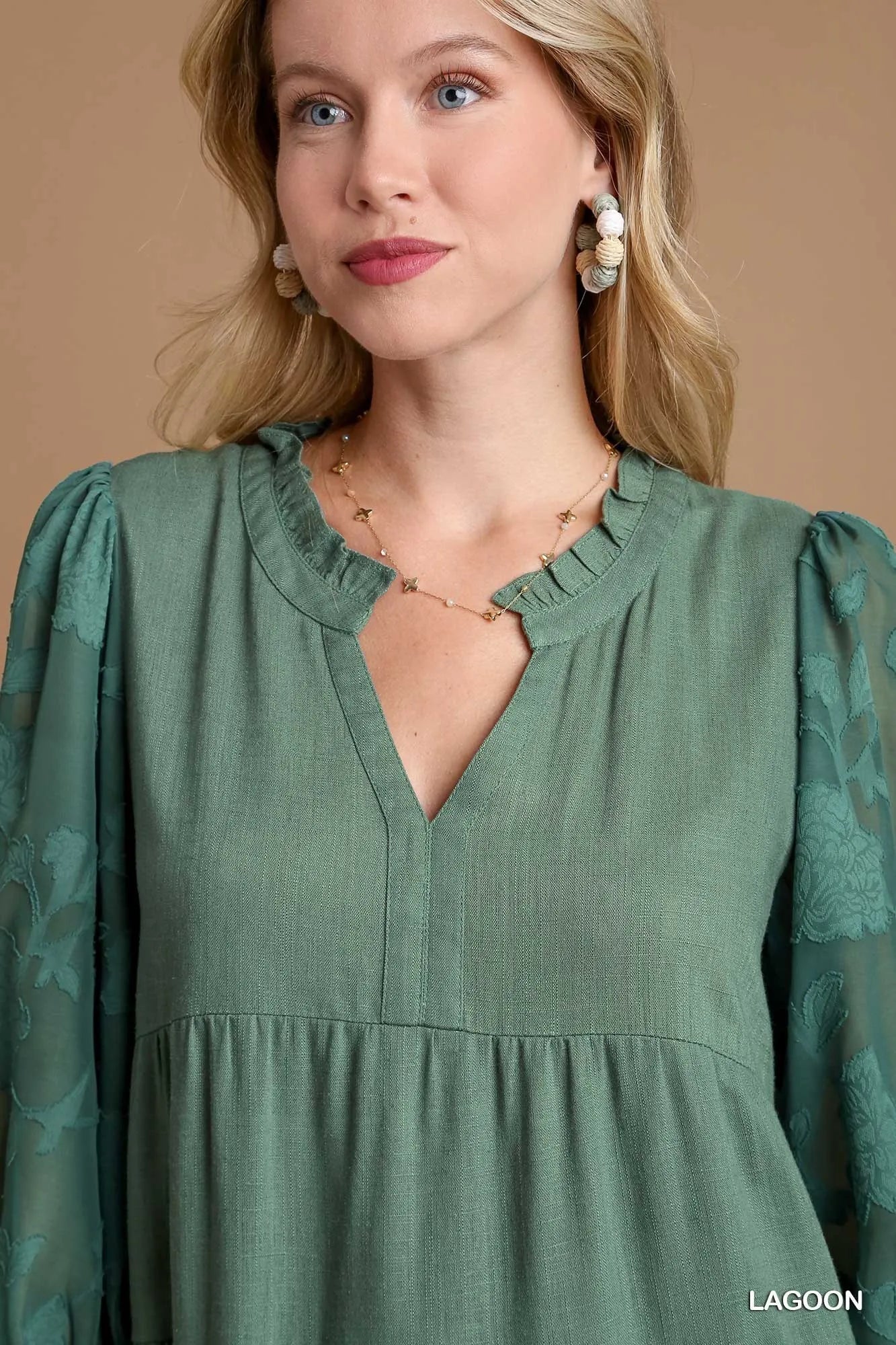 Umgee Floral Contrast Sleeve Tiered Dress – Boho Chic Statement - NeoKira Unlimited