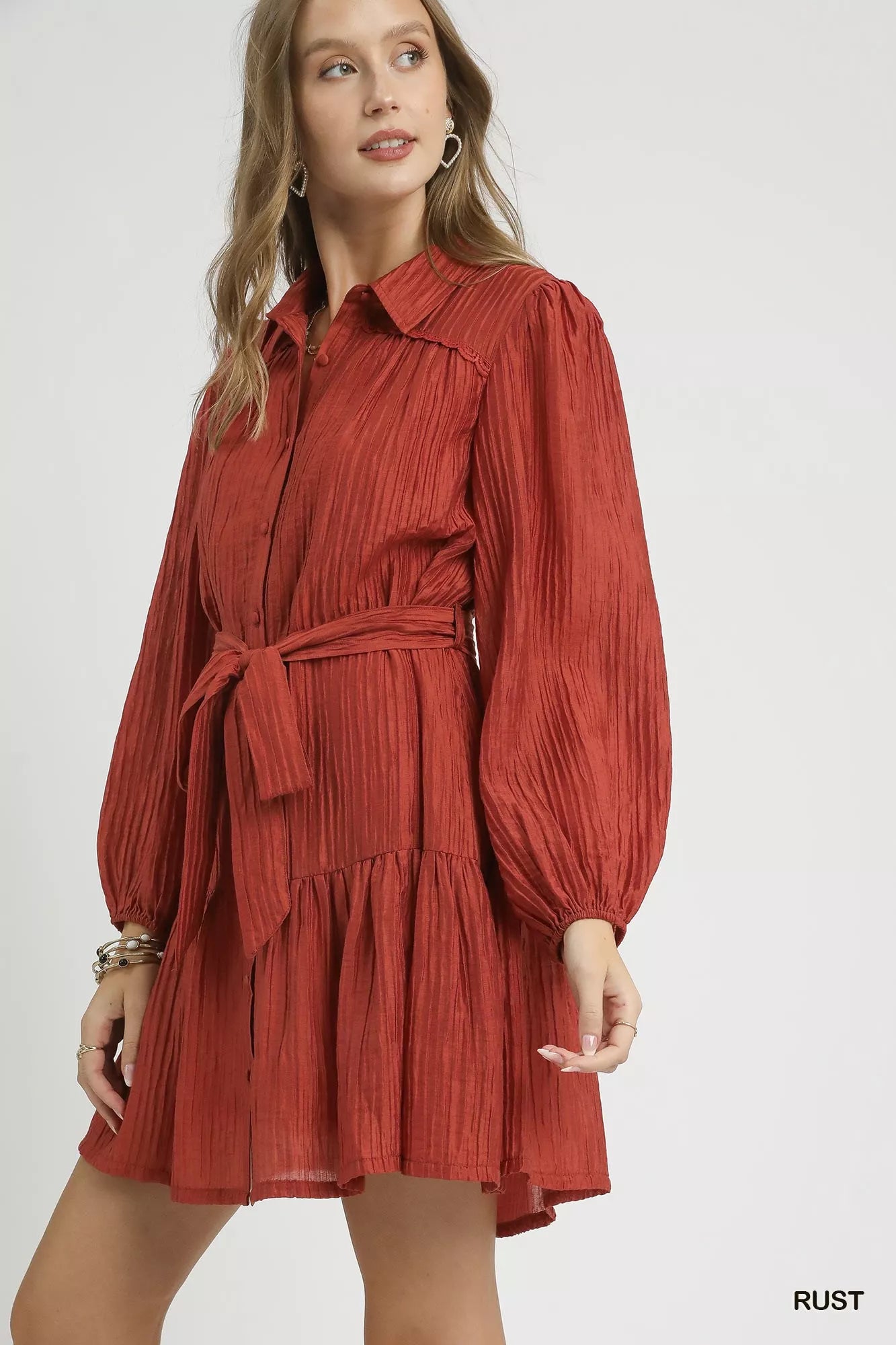 Umgee Crinkle Button-Front Tiered Mini Dress Boho Chic - NeoKira Unlimited