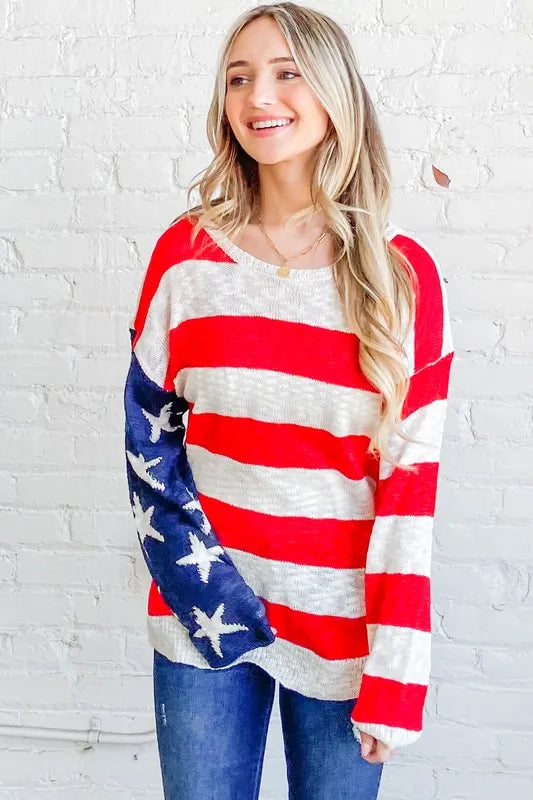 And The Why American Flag Long Sleeve Sweater - NeoKira Unlimited