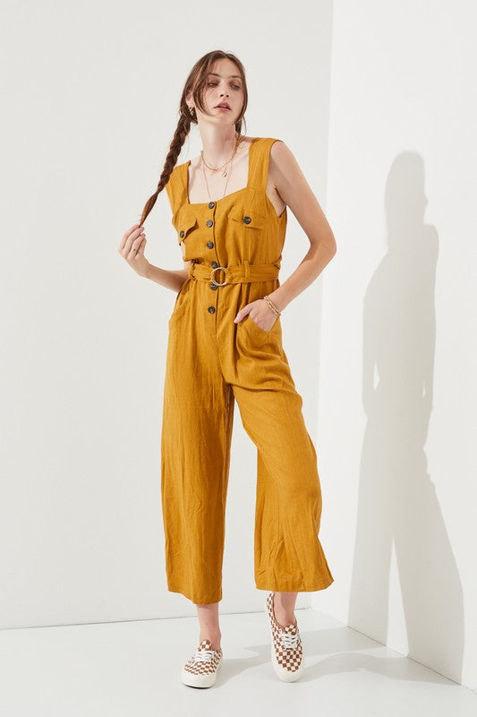 Jade By Jane Linen Blend Belted Utility Jumpsuit | Effortless Boho Chic Style - NeoKira Unlimited