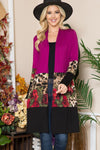 Celeste Full Size Color Block Open Front Cardigan Cardigan Trendsi Magenta S 