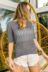 BiBi Eyelet Puff Sleeve Knit Top Top Trendsi   