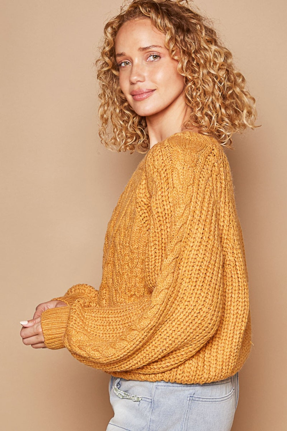 POL Cable Knit Cutout Long Sleeve Sweater Sweater Trendsi   