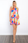 Be Stage Abstract Print Ruffle Hem Mini Dress with Pockets Mini Dress Trendsi Royal/Orange S 