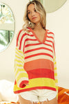 BiBi Striped Color Block Hooded Knit Top Hooded Top Trendsi   