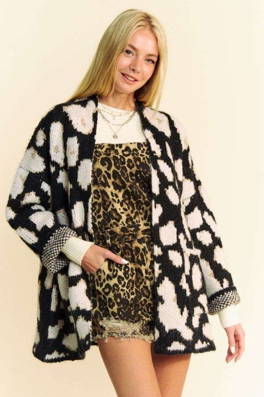 Davi & Dani Leopard Open Front Long Sleeve Cardigan - NeoKira Unlimited