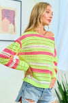 First Love Striped Long Sleeve Openwork Knit Top Top Trendsi   