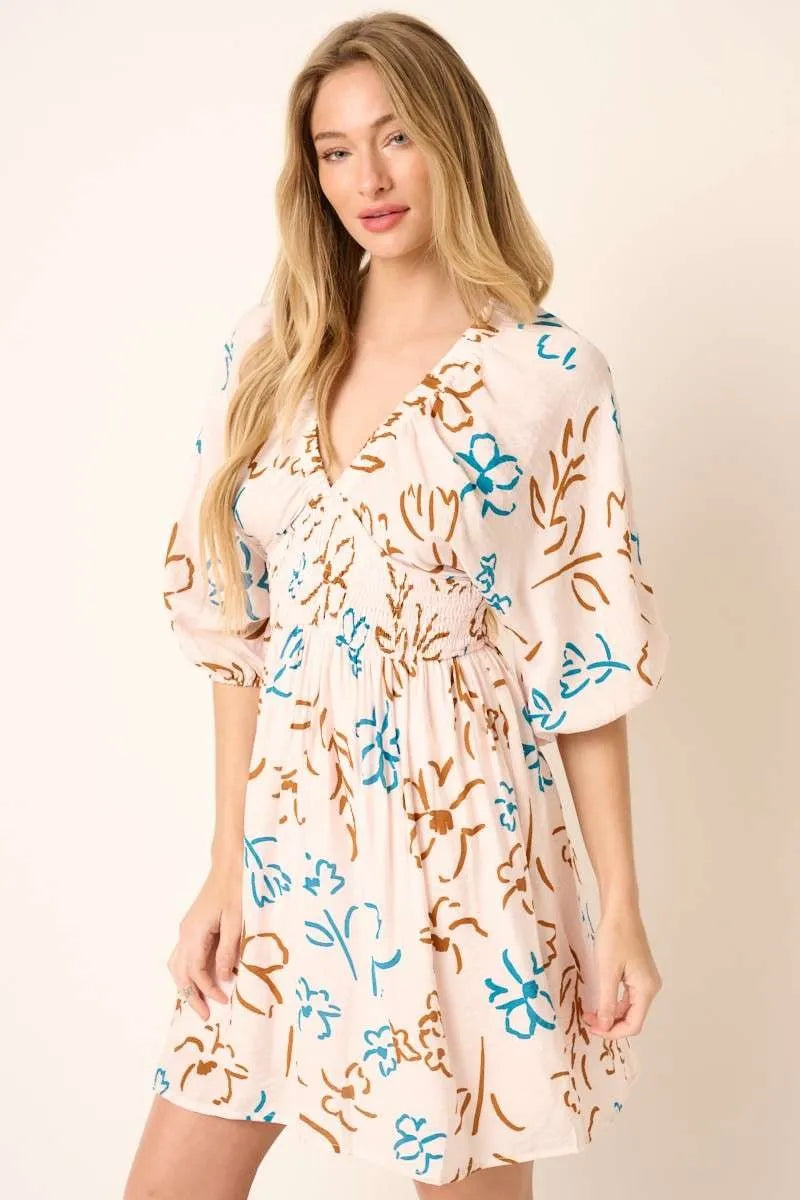 Mittoshop Flower Print Mocked Waist Mini Dress - NeoKira Unlimited