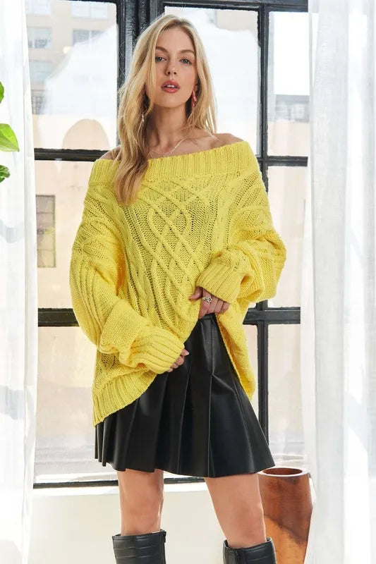 ADORA Cable Knit Off Shoulder Sweater - NeoKira Unlimited