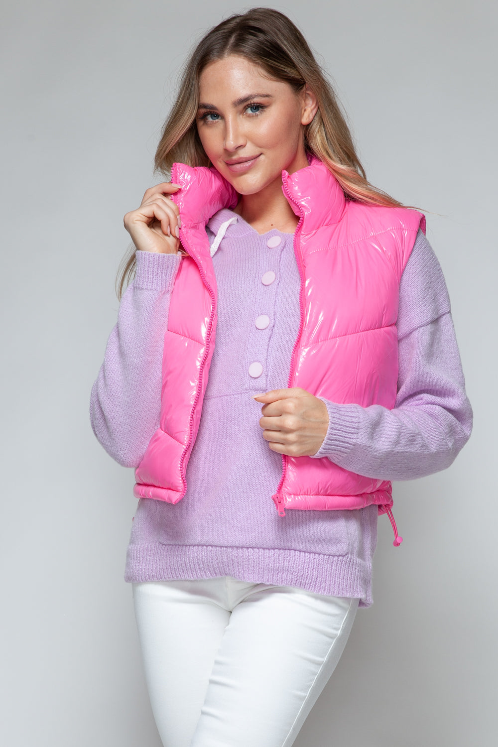 Snobbish Zip Up Turtleneck Shiny Quilted Vest - NeoKira Unlimited