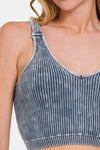 Zenana Washed Ribbed Cropped V-Neck Tank Crop Tank Trendsi   