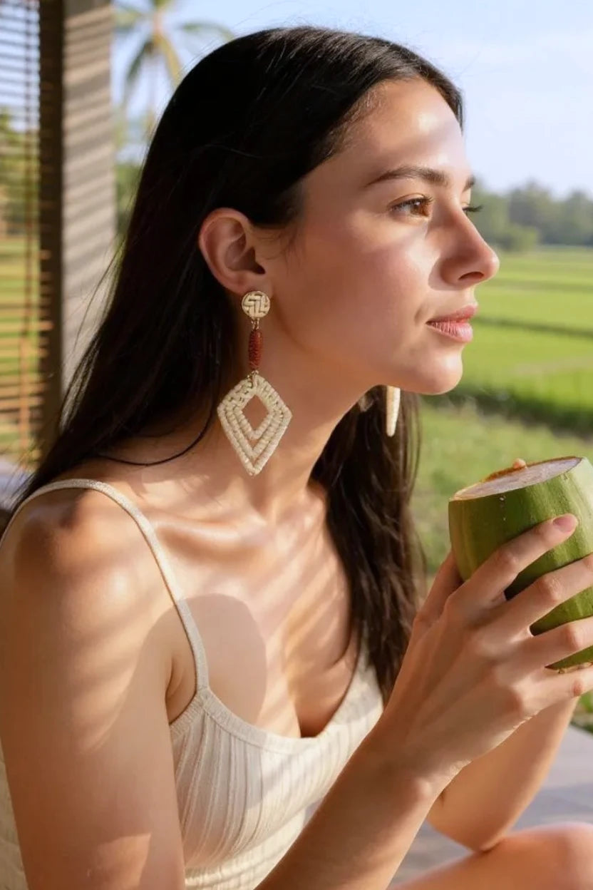 Boho Rattan Woven Hoop Drop Earrings – Lightweight Geometric Statement - NeoKira Unlimited