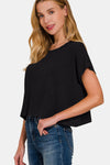 Zenana Round Neck Short Sleeve Crop T-Shirt T-Shirt Trendsi   