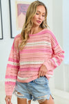 First Love Striped Long Sleeve Openwork Knit Top Top Trendsi   