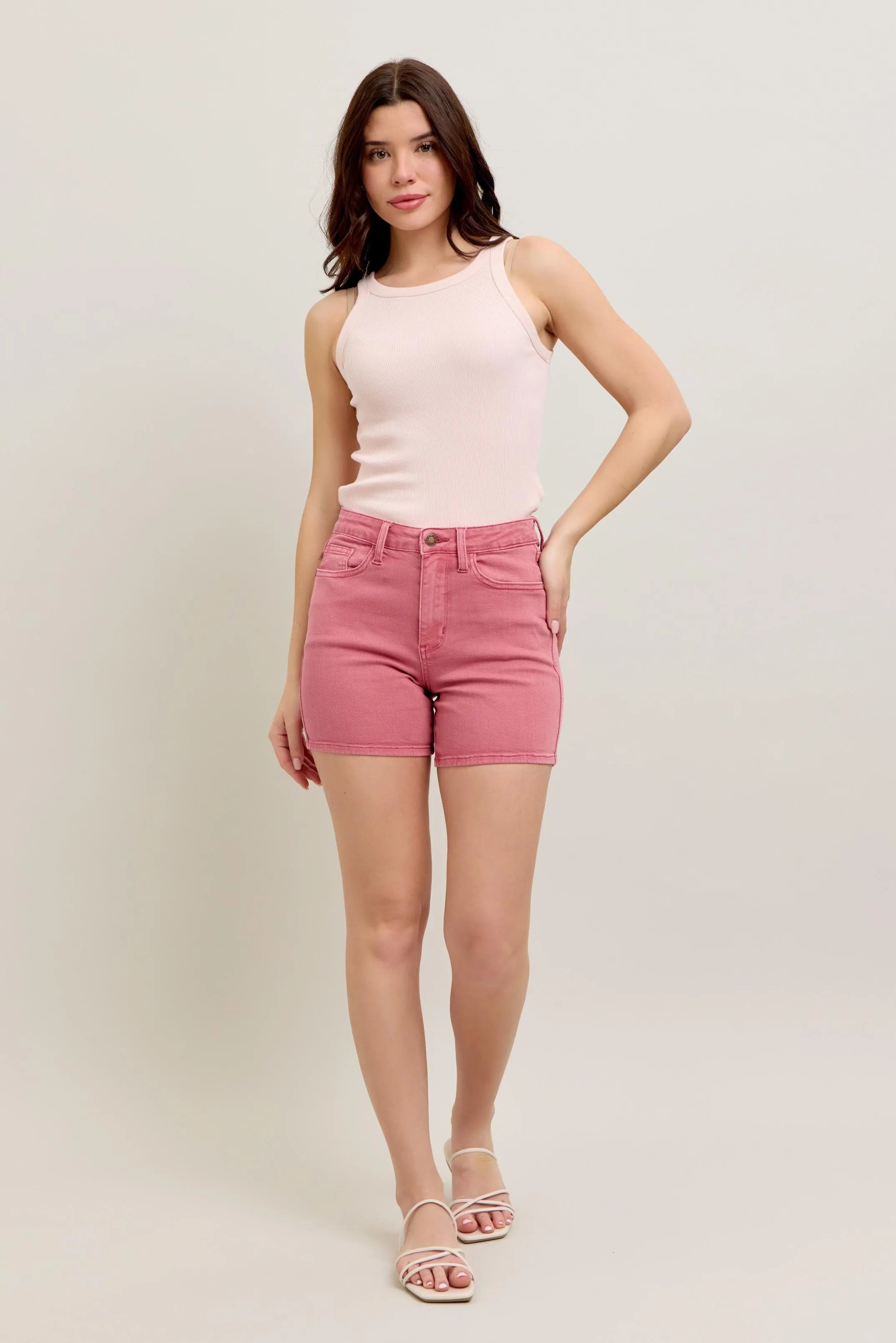 Judy Blue High-Waisted Pink Denim Shorts Slim Fit - NeoKira Unlimited