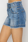 RISEN High Rise Seam Detailed Raw Edge Denim Shorts Denim Shorts Trendsi   