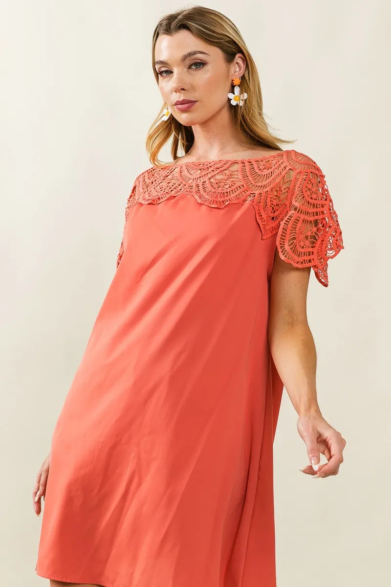 BiBi Crochet Lace Yoke Detailed Wrinkled Dress - NeoKira Unlimited
