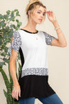 Celeste Full Size Open Tie Sleeve Leopard Color Blocked Top Top Trendsi   