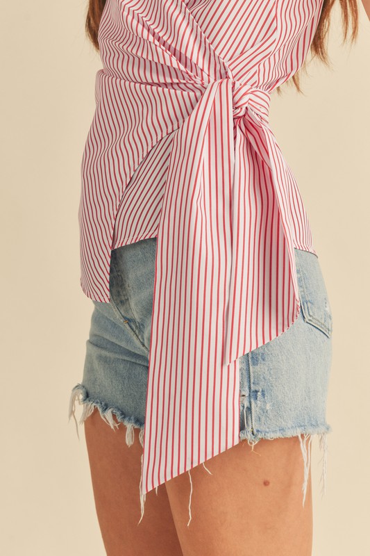 Aemi + Co Side Knotted Surplice Striped Cami - NeoKira Unlimited