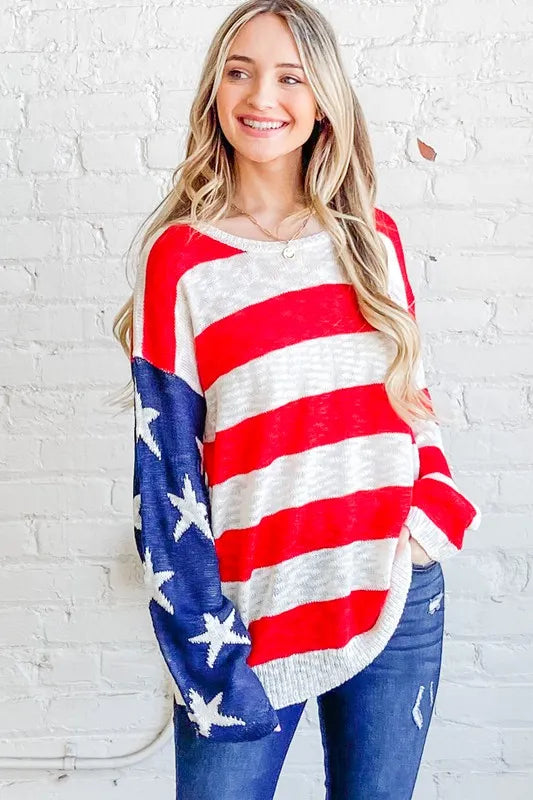 And The Why American Flag Long Sleeve Sweater - NeoKira Unlimited