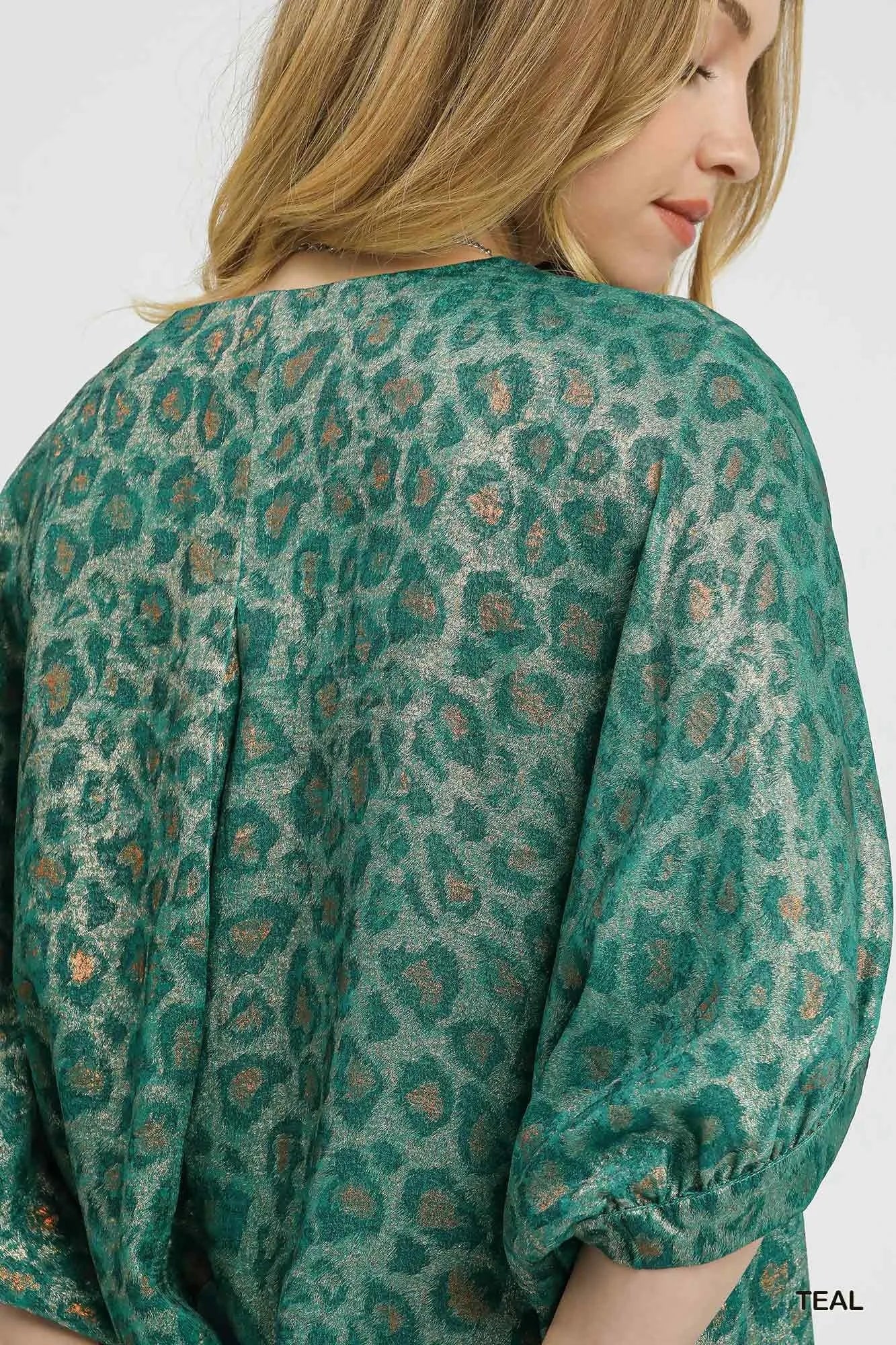 Umgee Metallic Leopard Print V Neck Kimono Dress Bold Glam Style - NeoKira Unlimited