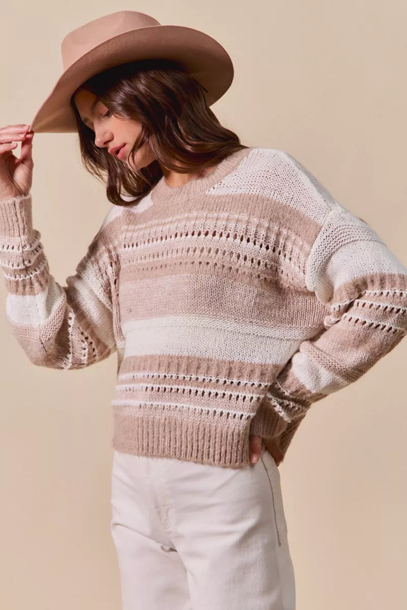 SO ME Variegated Stripe Textured Sweater Boho Cozy Style - NeoKira Unlimited