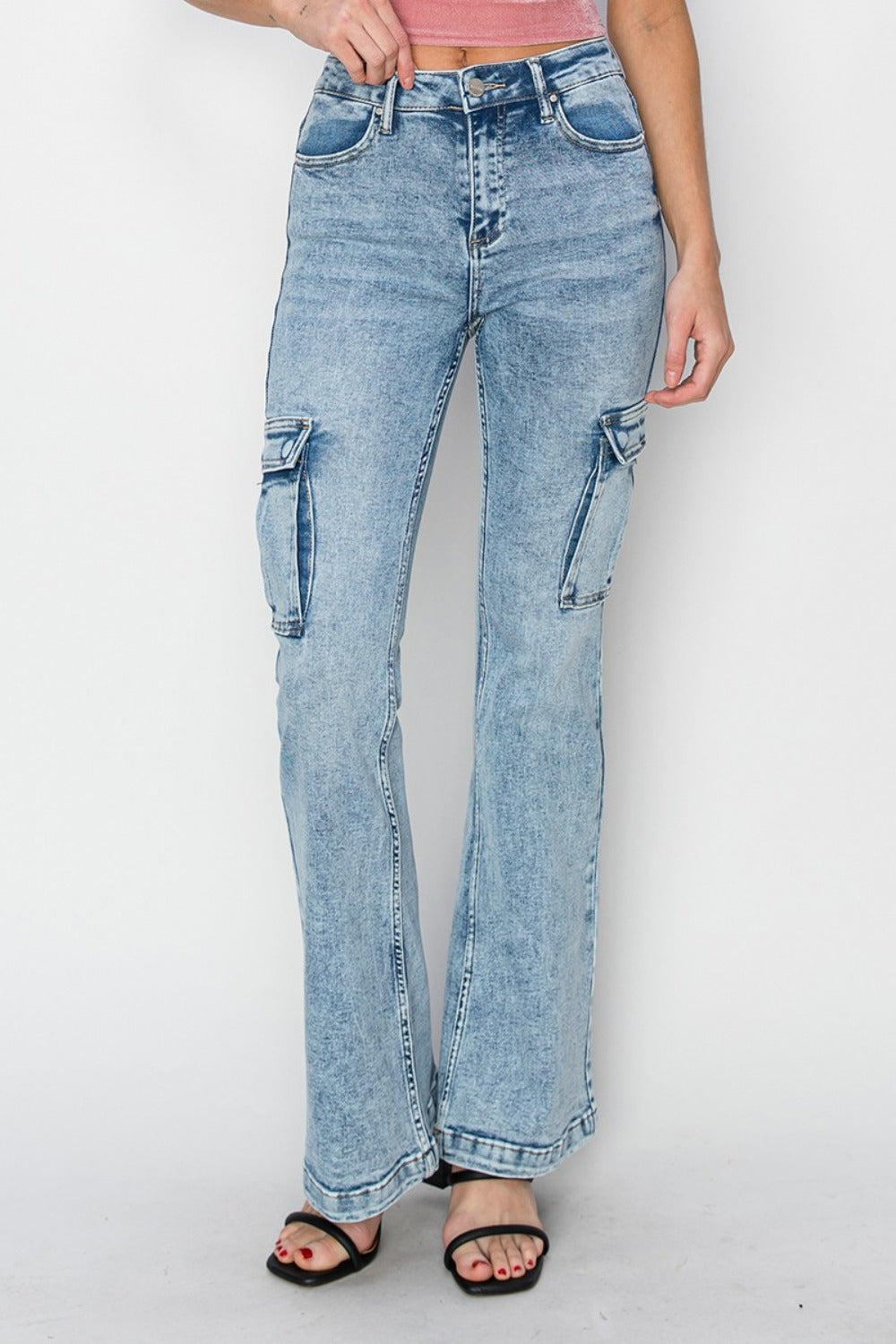 RISEN Full Size High Rise Cargo Flare Jeans - NeoKira Unlimited