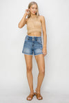 RISEN High Rise Seam Detailed Raw Edge Denim Shorts Denim Shorts Trendsi   