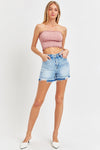 RISEN High Rise Distressed Hem Denim Shorts Denim Shorts Trendsi   