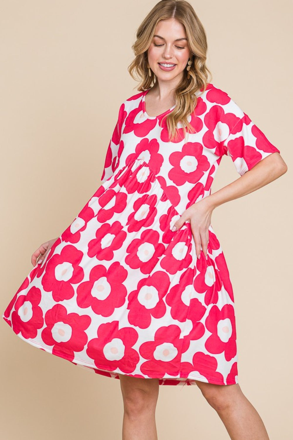 BOMBOM Flower Print Ruched Dress Mini Dress Trendsi   