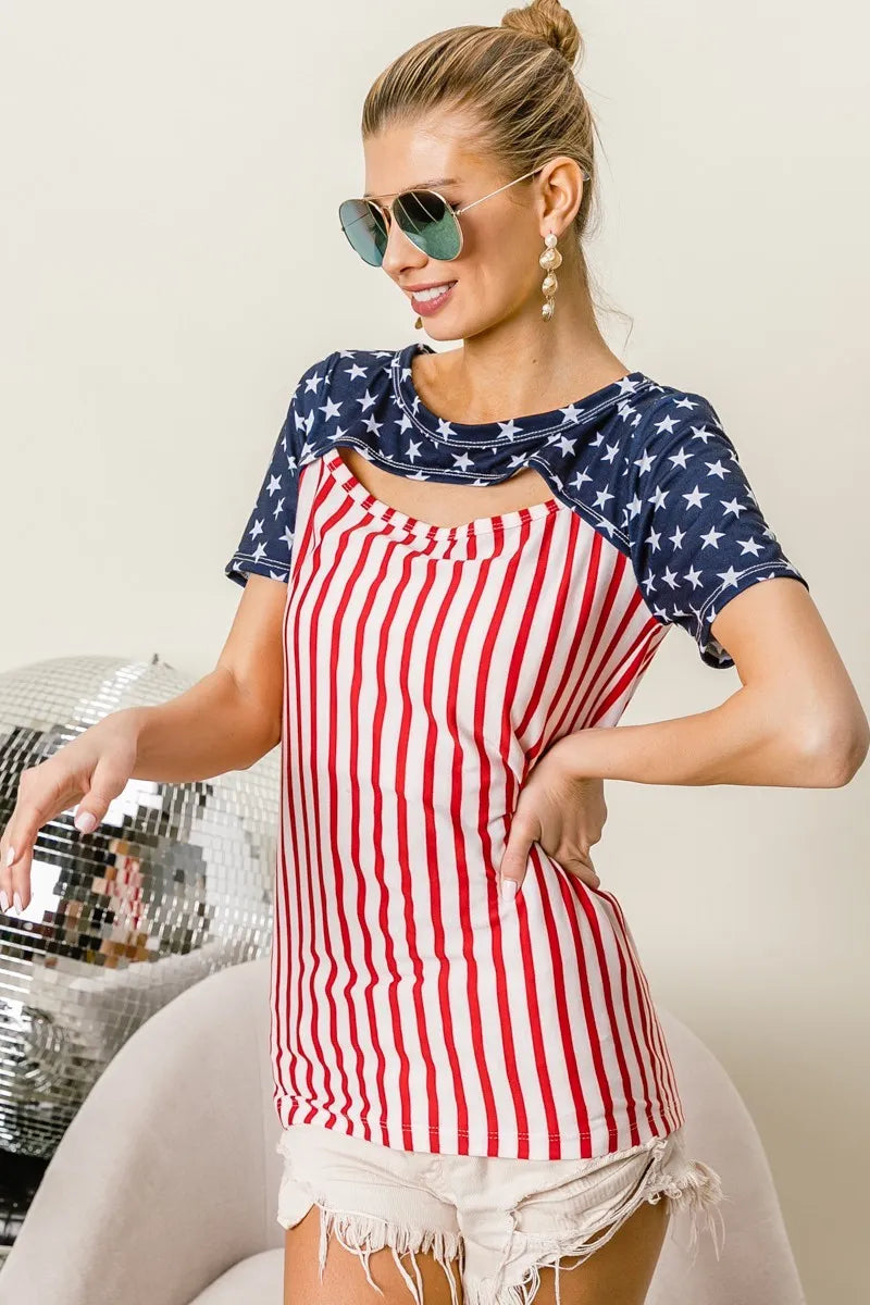 BiBi American Flag Theme Front Cut Out Top - NeoKira Unlimited