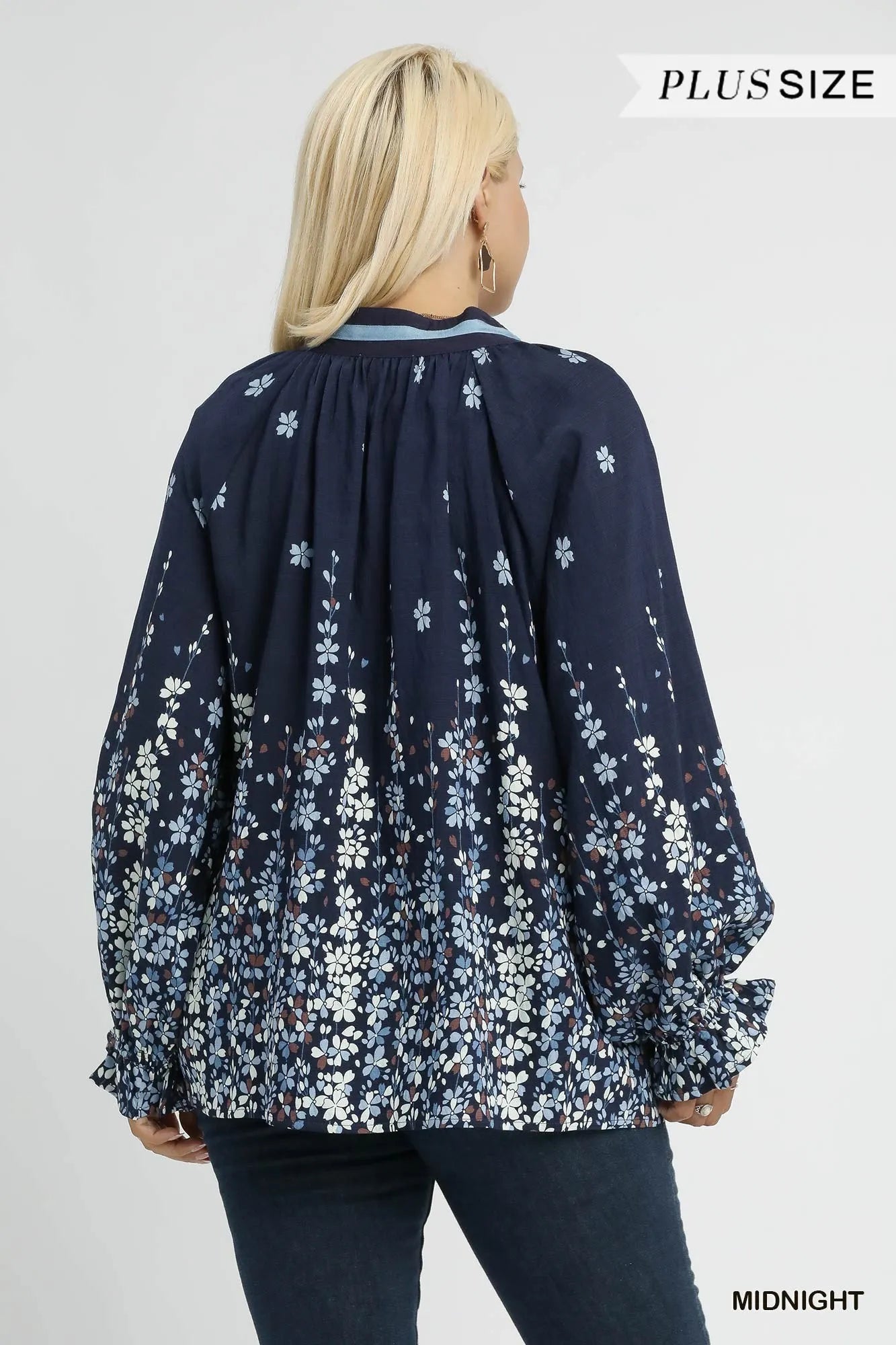 Umgee Floral Vine Print Blouse with Balloon Sleeves – Plus Size Boho Chic - NeoKira Unlimited