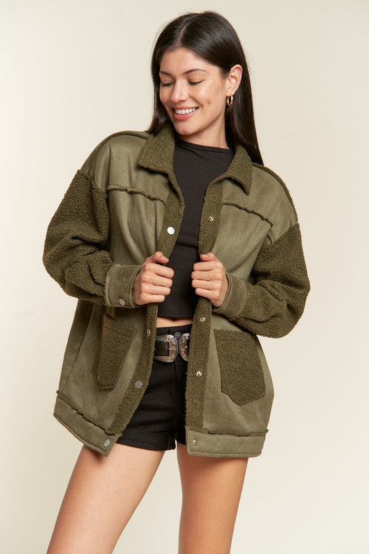 Jade By Jane Plus Size Faux Fur Suede Oversized Jacket | Cozy Luxe Layer - NeoKira Unlimited