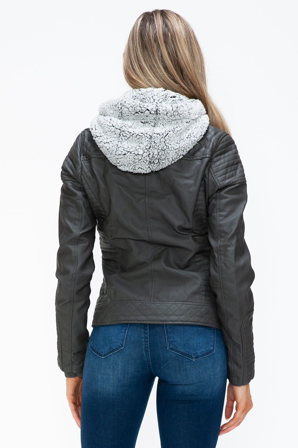 YMI Faux Layered Double-Zipper Jacket with Fuzzy Hood - NeoKira Unlimited
