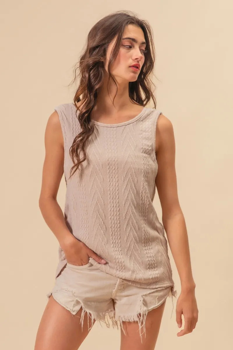 BiBi Textured Sweather Knit Twist Back Sleeveless Top - NeoKira Unlimited