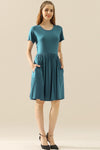 Ninexis Full Size Round Neck Ruched Dress with Pockets Mini Dress Trendsi TEAL XL 