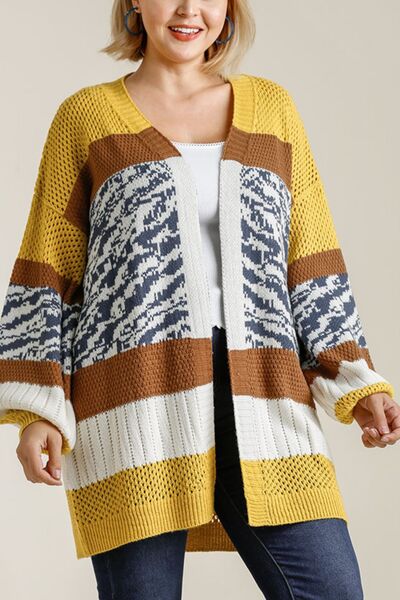 Umgee Full Size Color Block Open Front Longline Cardigan Plus Size - NeoKira Unlimited