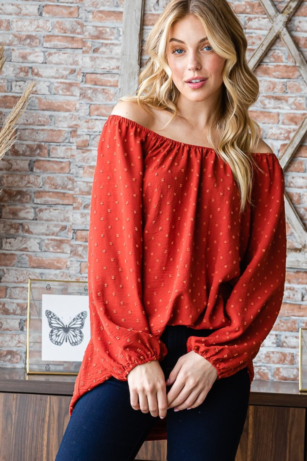 Heimish Full Size Swiss Dot Off Shoulder Top - NeoKira Unlimited
