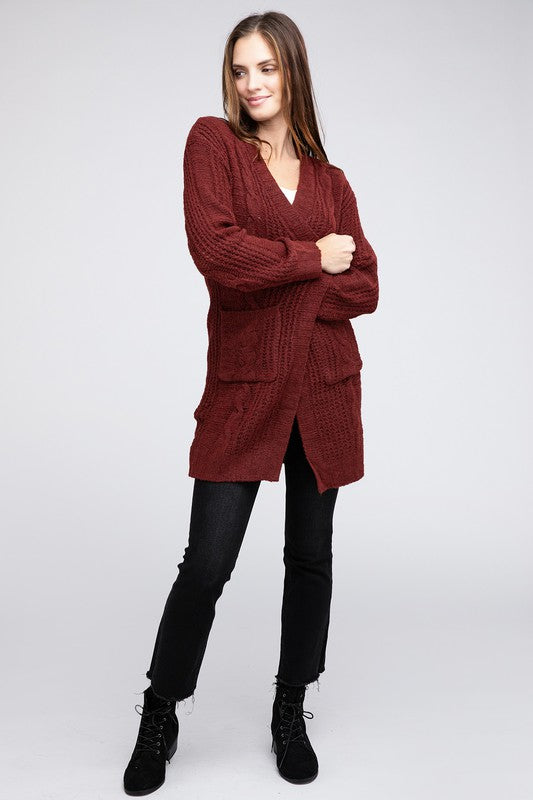 BiBi Twist Knitted Open Front Cardigan With Pockets Cardigan BiBi   