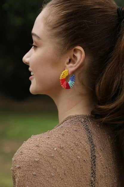 Colorful Beaded Hoop Earrings - NeoKira Unlimited