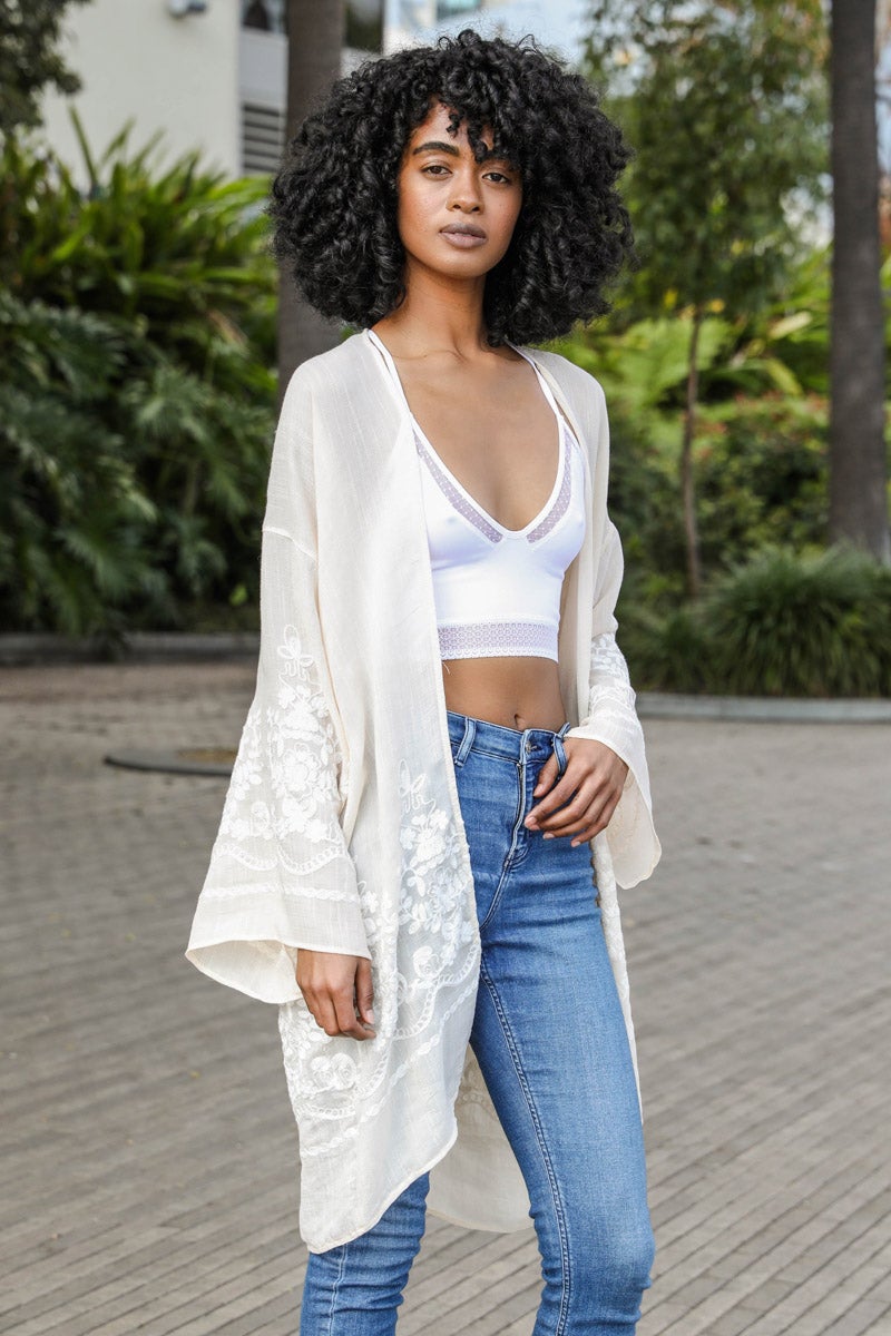 Embroidered Floral Vine Kimono – Elegant and Lightweight - NeoKira Unlimited