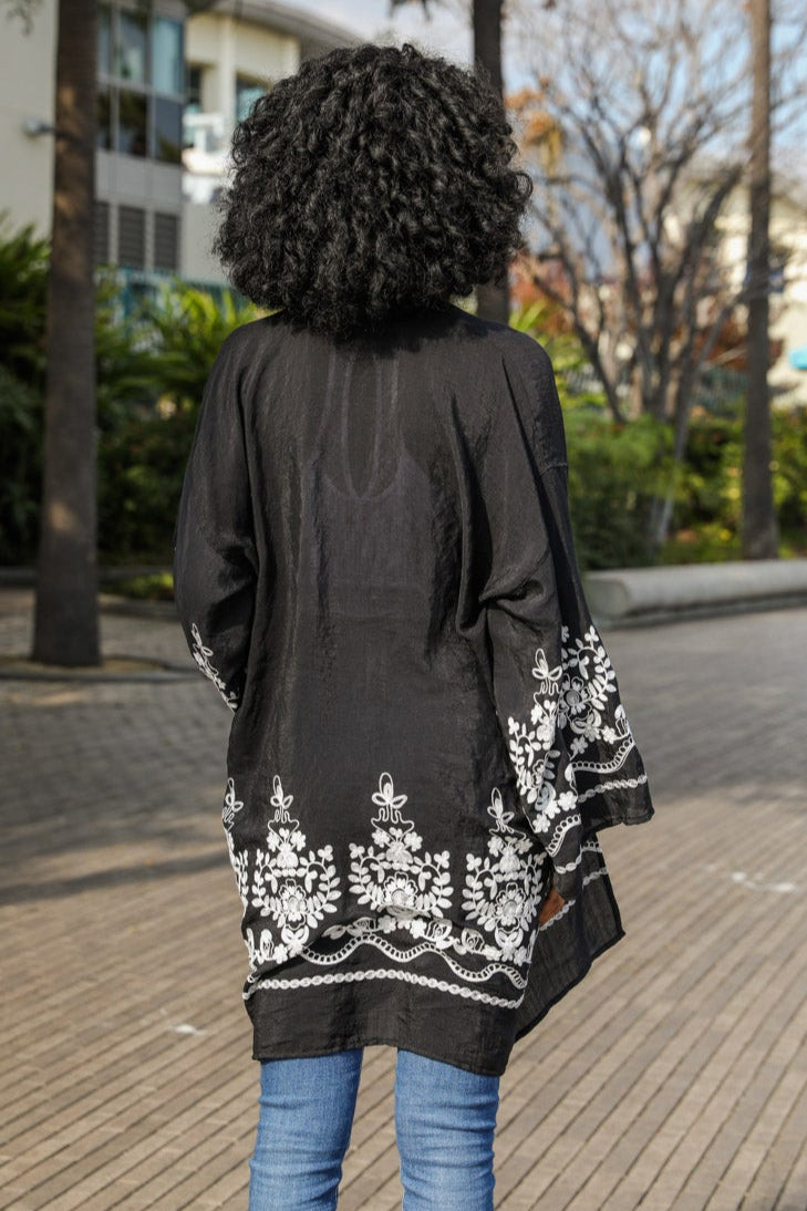 Embroidered Floral Vine Kimono – Elegant and Lightweight - NeoKira Unlimited
