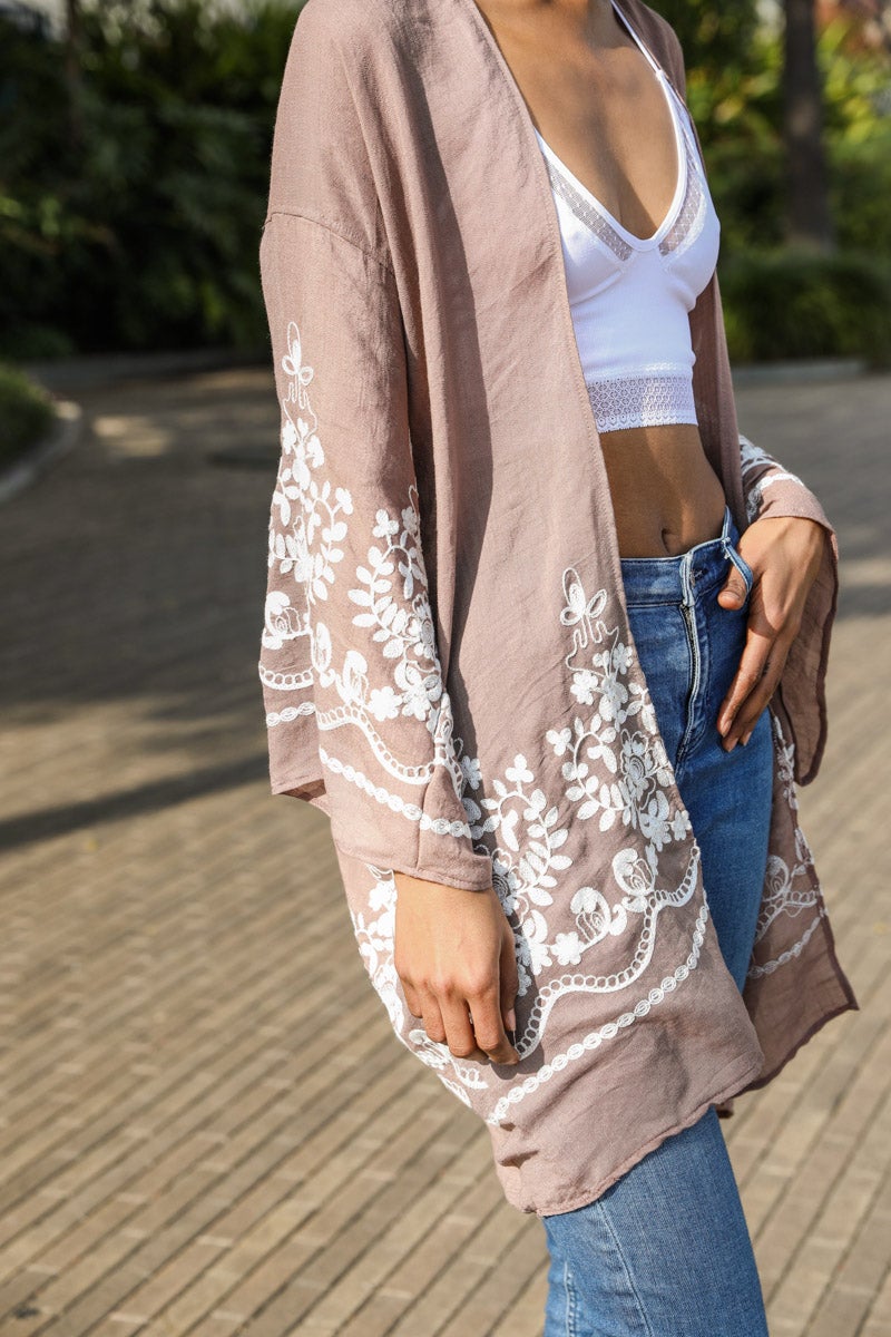 Embroidered Floral Vine Kimono – Elegant and Lightweight - NeoKira Unlimited