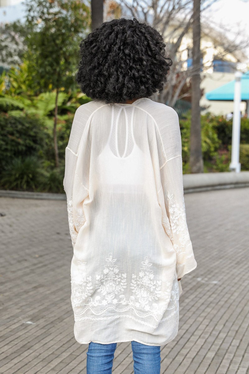 Embroidered Floral Vine Kimono – Elegant and Lightweight - NeoKira Unlimited