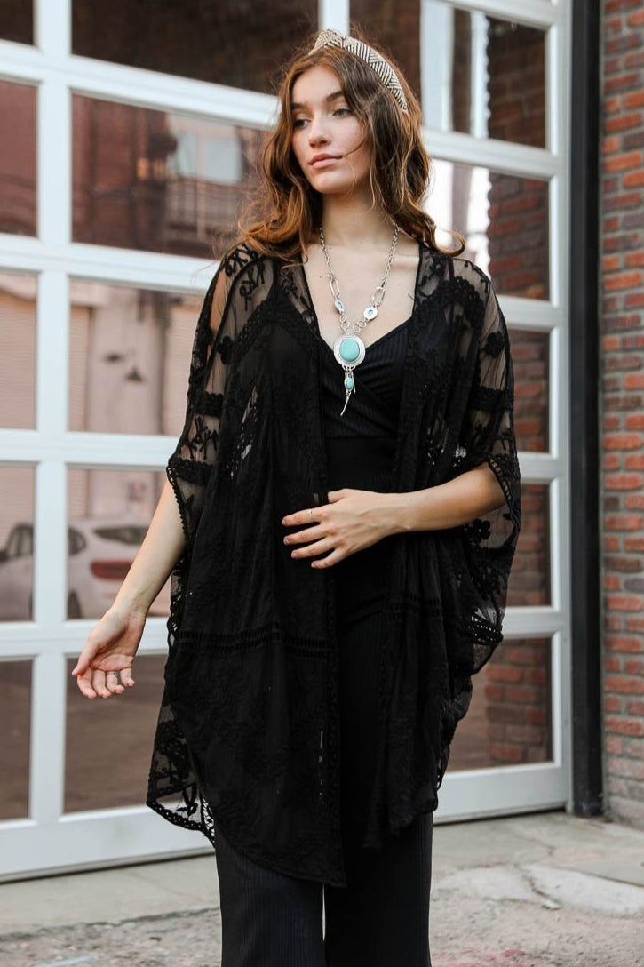 Embroidered Mesh Leaf Kimono - NeoKira Unlimited