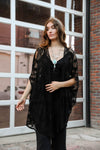 Embroidered Mesh Leaf Kimono Kimono Leto Collection Black  