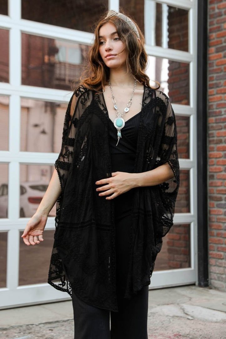 Embroidered Mesh Leaf Kimono - NeoKira Unlimited