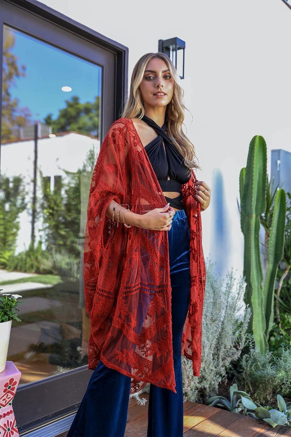 Embroidered Mesh Leaf Kimono Kimono Leto Collection   