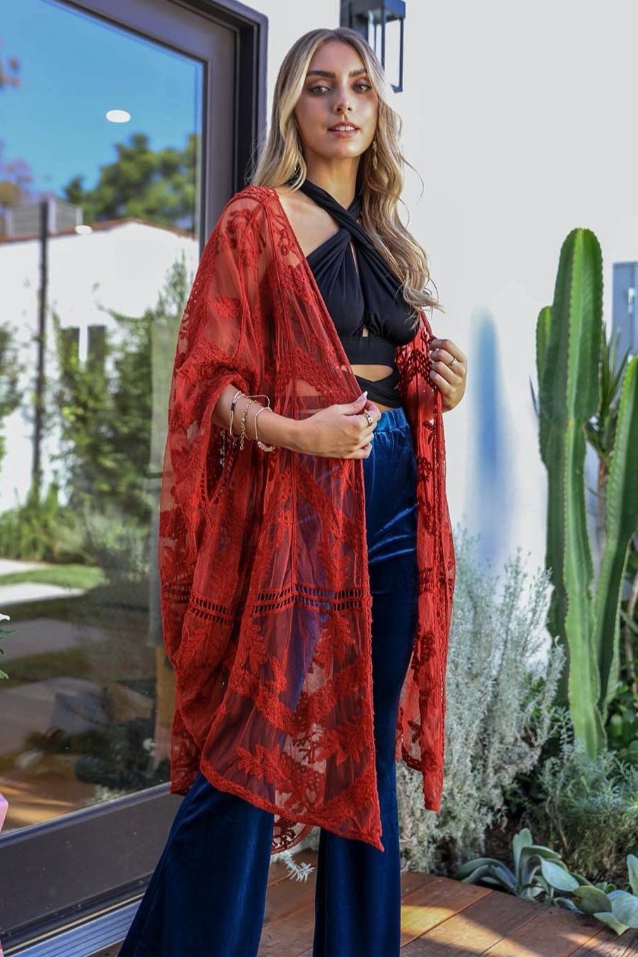 Embroidered Mesh Leaf Kimono - NeoKira Unlimited
